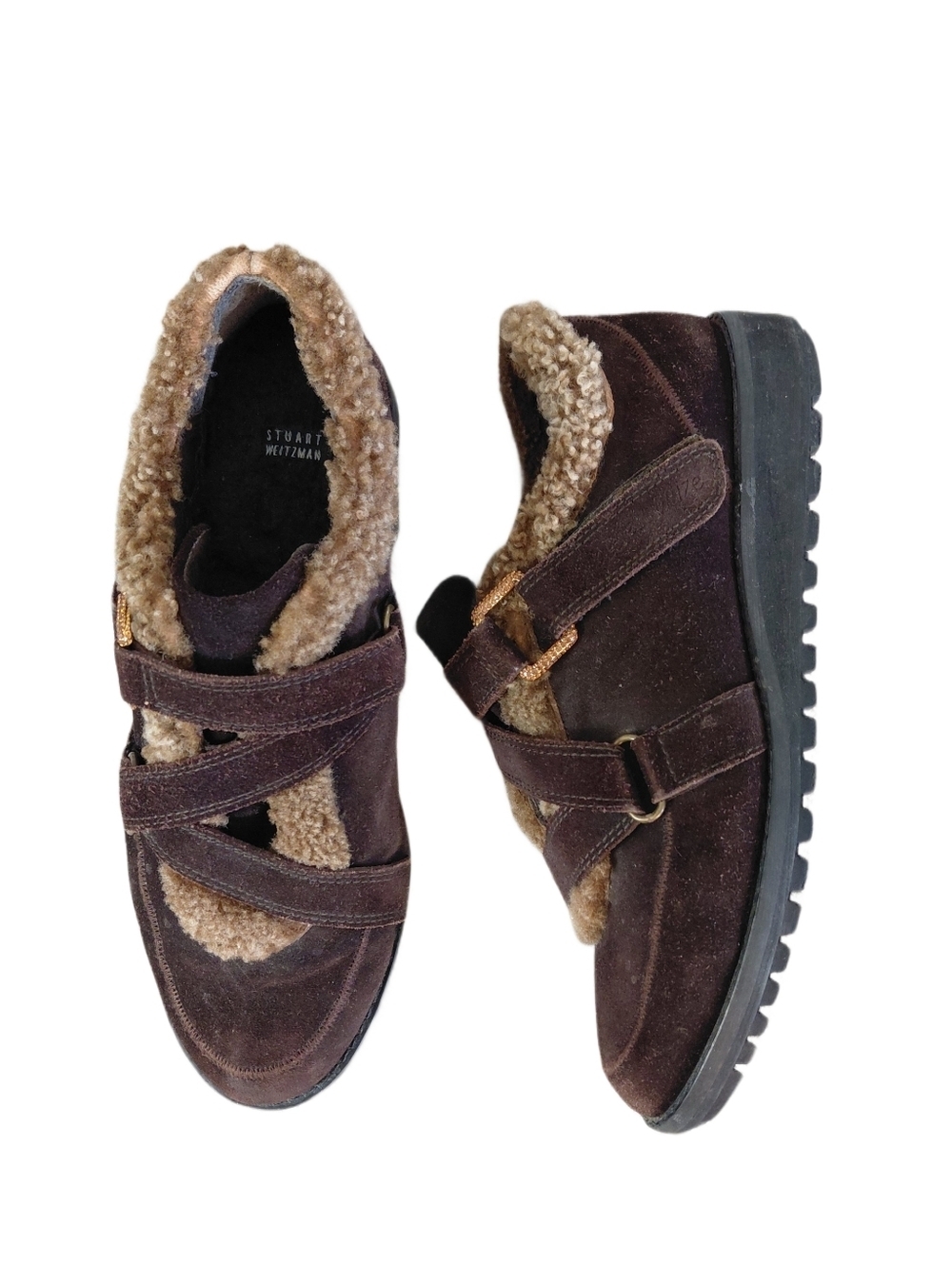 Stuart Weitzman Brown Suede Shearling Strap Sneakers Women's Size 8